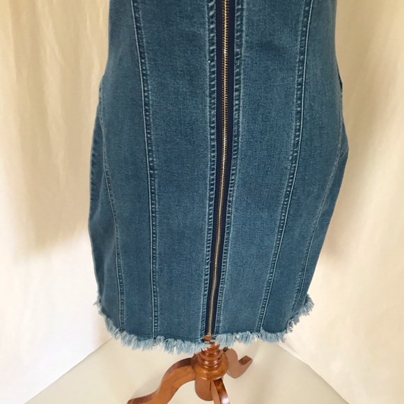 MISSGUIDED womens sz 10 stretch denim zip front frayed edge mid blue denim dress - Picture 5 of 16